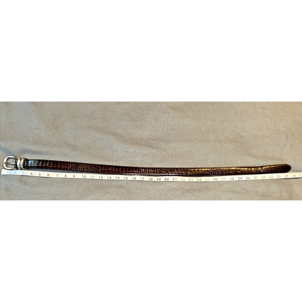 Vtg Brighton Leather Belt 40078 Silver Tone Brass Buckle Dark Brown Ornate - Picture 9 of 10